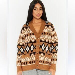 Black Tape Long Sleeve Geometric Aztec Knit Button Cardigan Sweater 1X Plus Cozy